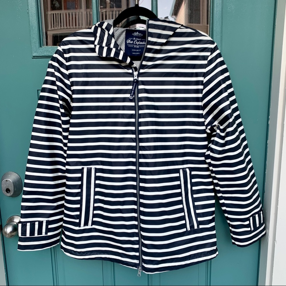 Striped Navy and White Rain Jacket/Rain Coat